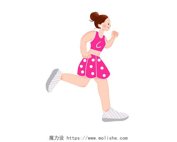全民健身日扁平跑步的人物女士跑步运动元素健身瑜伽运动元素